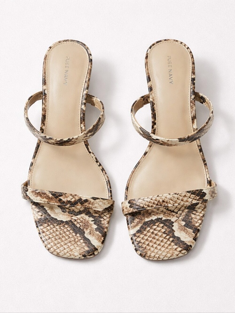 Pure Navy Veronica Snake Print Leather Heels Size 8 | Y2K Strappy Mules